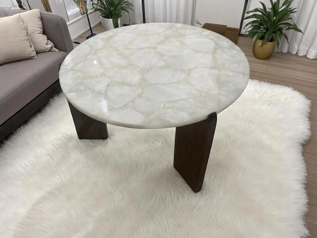 Elegant Round White Quartz Agate Sofa Table for Living Room